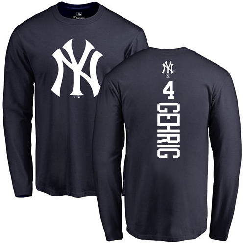 MLB Nike New York Yankees #4 Lou Gehrig Navy Blue Backer Long Sleeve T-Shirt