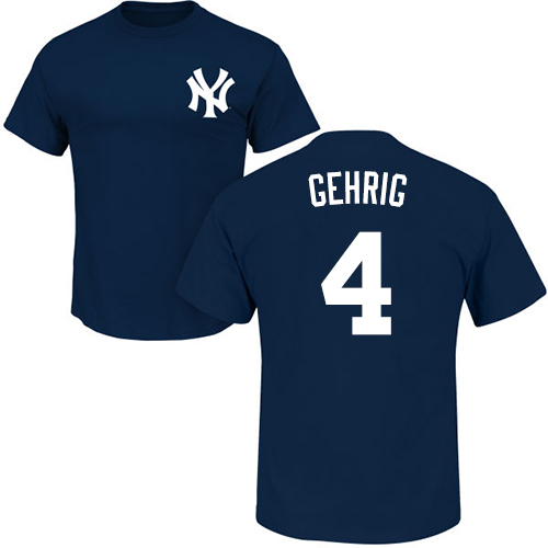 MLB Nike New York Yankees #4 Lou Gehrig Navy Blue Name & Number T-Shirt