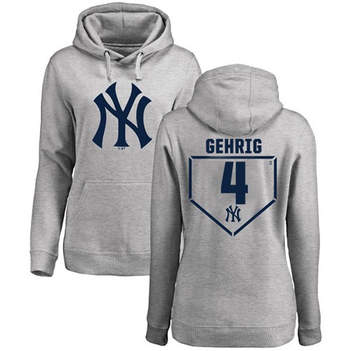 MLB Women's Nike New York Yankees #4 Lou Gehrig Gray RBI Pullover Hoodie