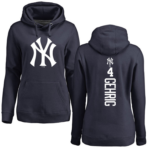 MLB Women's Nike New York Yankees #4 Lou Gehrig Navy Blue Backer Pullover Hoodie