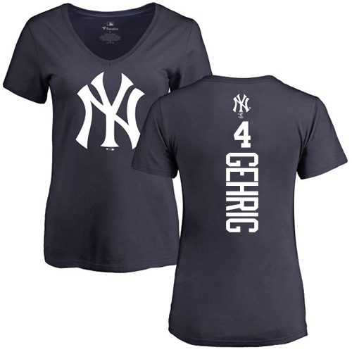 MLB Women's Nike New York Yankees #4 Lou Gehrig Navy Blue Backer T-Shirt