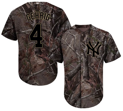 Men's Majestic New York Yankees #4 Lou Gehrig Authentic Camo Realtree Collection Flex Base MLB Jersey