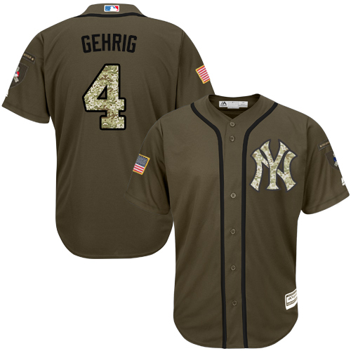 Men's Majestic New York Yankees #4 Lou Gehrig Authentic Green Salute to Service MLB Jersey