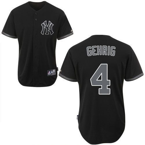 Men's Majestic New York Yankees #4 Lou Gehrig Replica Black Fashion MLB Jersey