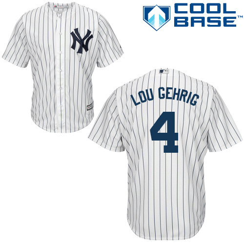 Men's Majestic New York Yankees #4 Lou Gehrig Replica White Home MLB Jersey