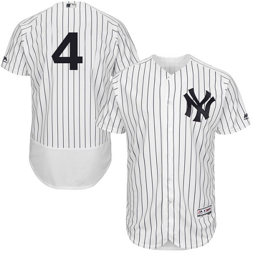 Men's Majestic New York Yankees #4 Lou Gehrig White Home Flex Base Authentic Collection MLB Jersey