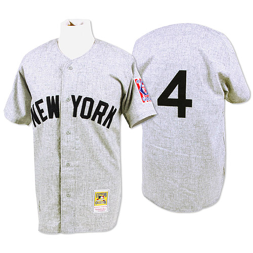 Men's Mitchell and Ness 1939 New York Yankees #4 Lou Gehrig Replica Grey Throwback MLB Jersey