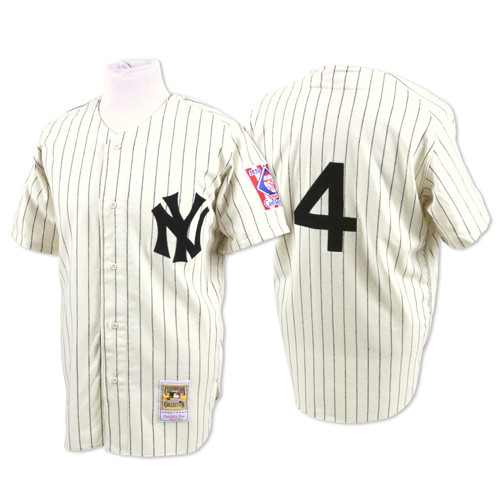 Men's Mitchell and Ness New York Yankees #4 Lou Gehrig Authentic White Throwback MLB Jersey