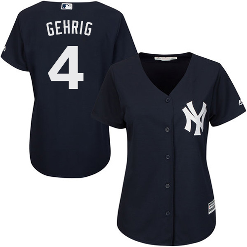 Women's Majestic New York Yankees #4 Lou Gehrig Authentic Navy Blue Alternate MLB Jersey