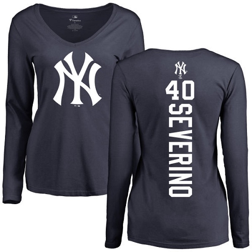 MLB Women's Nike New York Yankees #40 Luis Severino Navy Blue Backer Long Sleeve T-Shirt