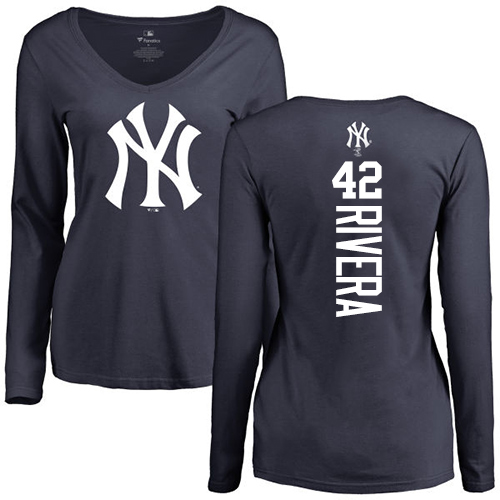 MLB Women's Nike New York Yankees #42 Mariano Rivera Navy Blue Backer Long Sleeve T-Shirt