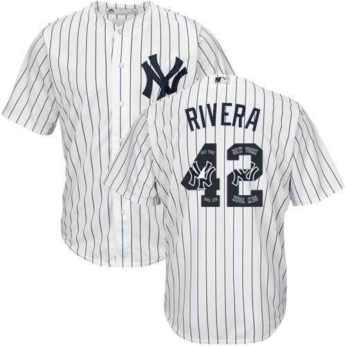 Men's Majestic New York Yankees #42 Mariano Rivera Authentic White Team Logo Fashion MLB Jersey
