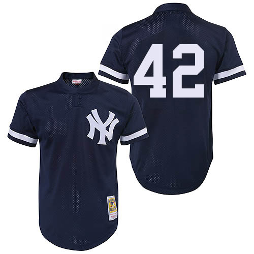Men's Mitchell and Ness 1995 New York Yankees #42 Mariano Rivera Authentic Navy Blue Throwback MLB Jersey