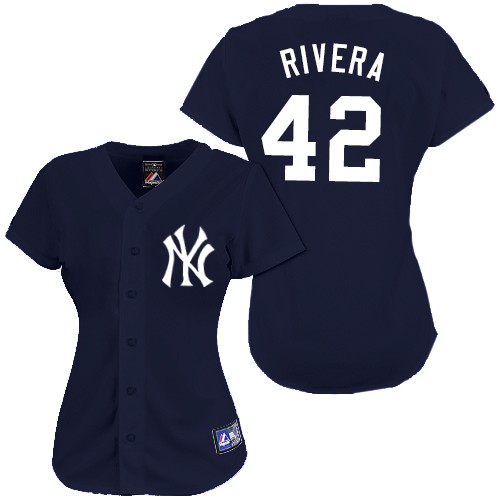 Women's Majestic New York Yankees #42 Mariano Rivera Authentic Navy Blue MLB Jersey