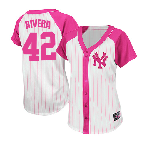 Women's Majestic New York Yankees #42 Mariano Rivera Authentic White/Pink Splash Fashion MLB Jersey