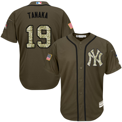 Youth Majestic New York Yankees #19 Masahiro Tanaka Authentic Green Salute to Service MLB Jersey