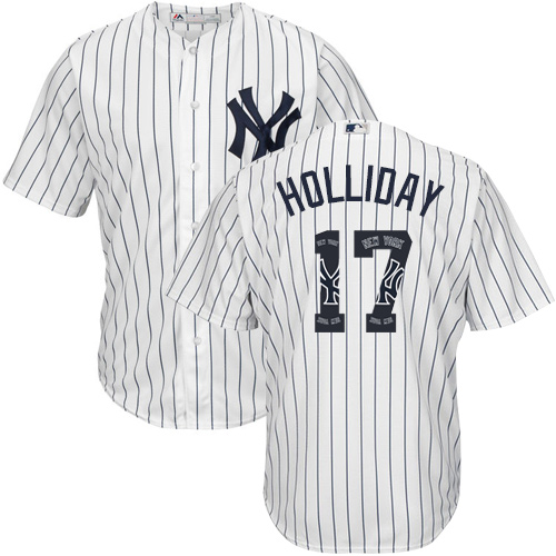 Men's Majestic New York Yankees #17 Matt Holliday Authentic White Team Logo Fashion MLB Jersey