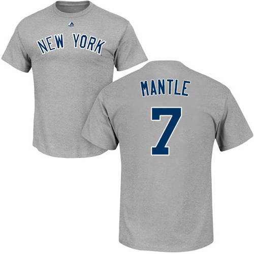 MLB Nike New York Yankees #7 Mickey Mantle Gray Name & Number T-Shirt