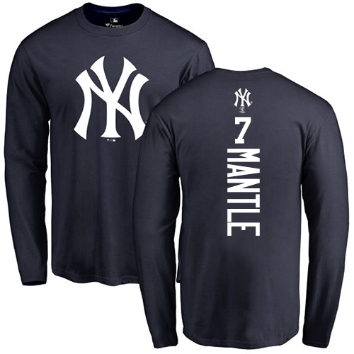 MLB Nike New York Yankees #7 Mickey Mantle Navy Blue Backer Long Sleeve T-Shirt