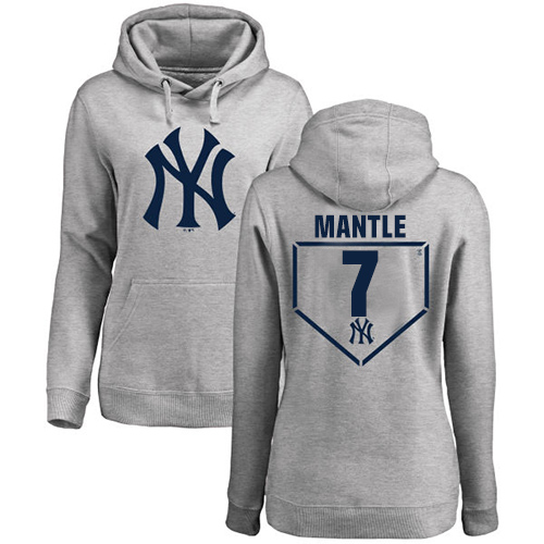 MLB Women's Nike New York Yankees #7 Mickey Mantle Gray RBI Pullover Hoodie