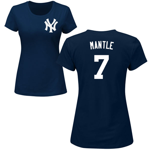 MLB Women's Nike New York Yankees #7 Mickey Mantle Navy Blue Name & Number T-Shirt