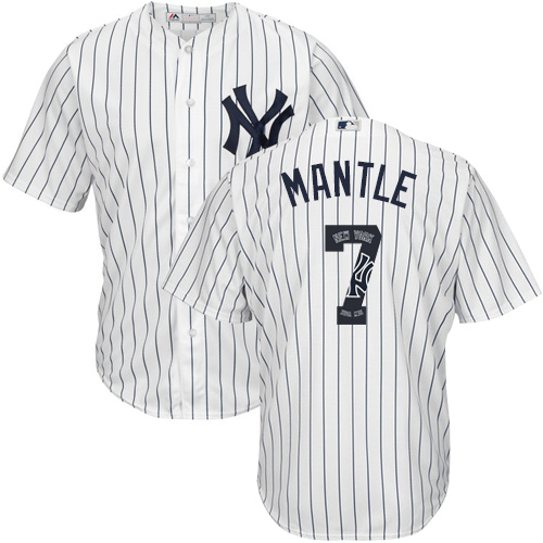 Men's Majestic New York Yankees #7 Mickey Mantle Authentic White Team Logo Fashion MLB Jersey