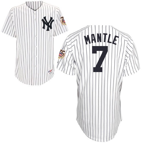 Men's Majestic New York Yankees #7 Mickey Mantle Replica White 75TH Patch MLB Jersey