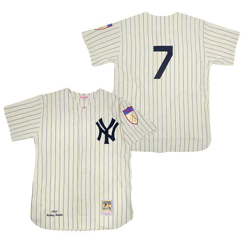Men's Mitchell and Ness 1951 New York Yankees #7 Mickey Mantle Authentic Cream Throwback MLB Jersey