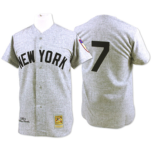 Men's Mitchell and Ness 1951 New York Yankees #7 Mickey Mantle Replica Grey Throwback MLB Jersey