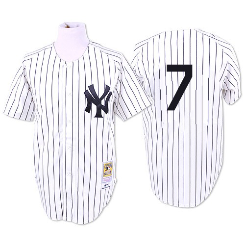 Men's Mitchell and Ness 1951 New York Yankees #7 Mickey Mantle Replica White Throwback MLB Jersey