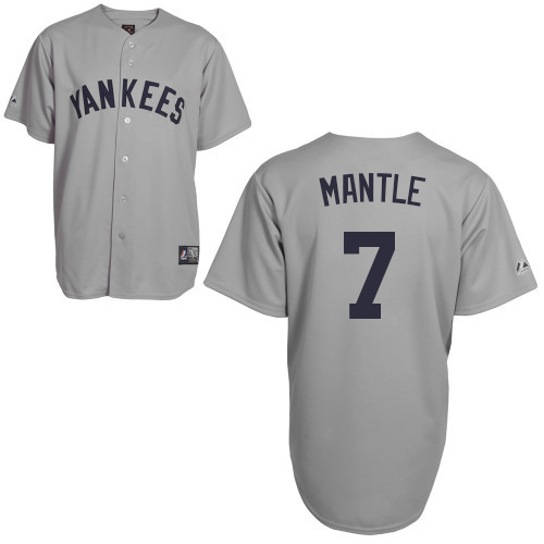 Men's Mitchell and Ness New York Yankees #7 Mickey Mantle Authentic Grey Throwback MLB Jersey