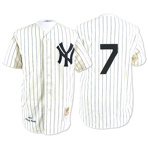 Men's Mitchell and Ness New York Yankees #7 Mickey Mantle Authentic White Throwback MLB Jersey