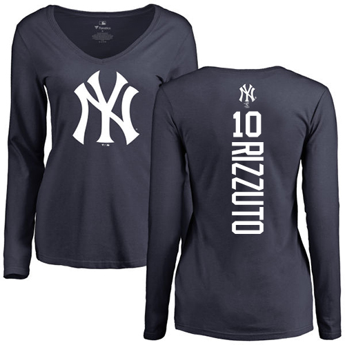 MLB Women's Nike New York Yankees #10 Phil Rizzuto Navy Blue Backer Long Sleeve T-Shirt