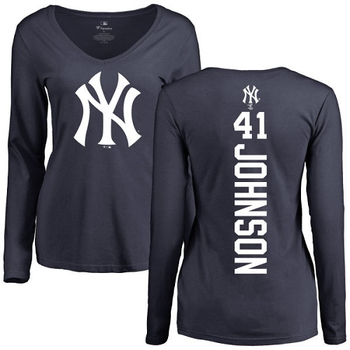 MLB Women's Nike New York Yankees #41 Randy Johnson Navy Blue Backer Long Sleeve T-Shirt