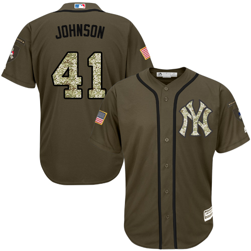 Men's Majestic New York Yankees #41 Randy Johnson Authentic Green Salute to Service MLB Jersey