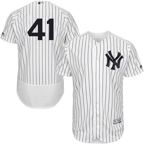 Men's Majestic New York Yankees #41 Randy Johnson White Home Flex Base Authentic Collection MLB Jersey
