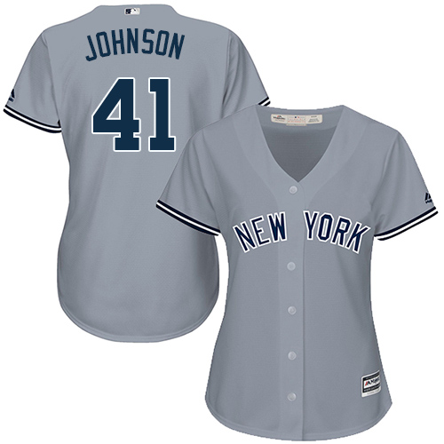 Women's Majestic New York Yankees #41 Randy Johnson Authentic Grey Road MLB Jersey