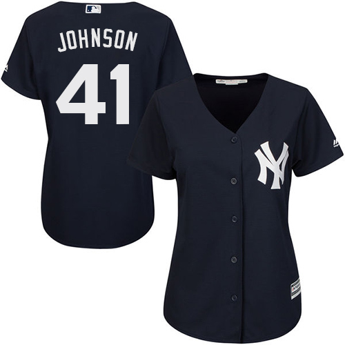 Women's Majestic New York Yankees #41 Randy Johnson Authentic Navy Blue Alternate MLB Jersey