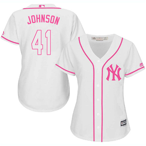 Women's Majestic New York Yankees #41 Randy Johnson Authentic White Fashion Cool Base MLB Jersey