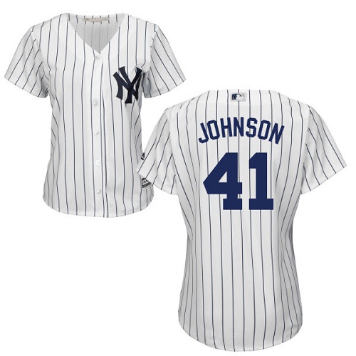 Women's Majestic New York Yankees #41 Randy Johnson Authentic White Home MLB Jersey