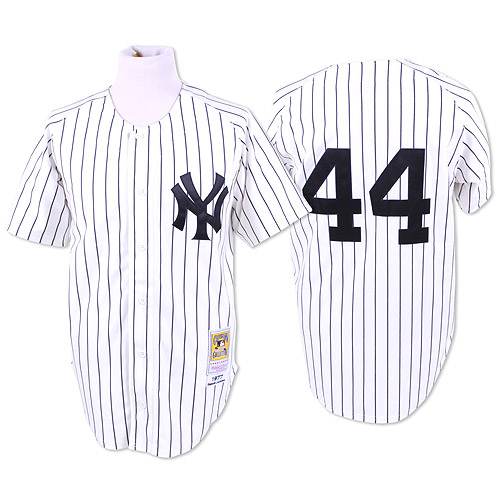 Men's Mitchell and Ness New York Yankees #44 Reggie Jackson Replica White Throwback MLB Jersey