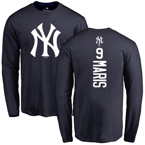 MLB Nike New York Yankees #9 Roger Maris Navy Blue Backer Long Sleeve T-Shirt