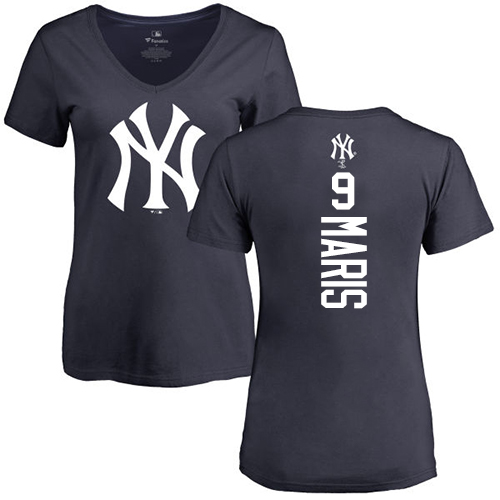 MLB Women's Nike New York Yankees #9 Roger Maris Navy Blue Backer T-Shirt