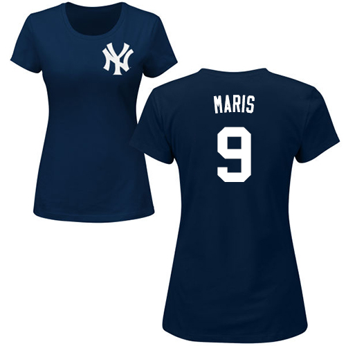 MLB Women's Nike New York Yankees #9 Roger Maris Navy Blue Name & Number T-Shirt