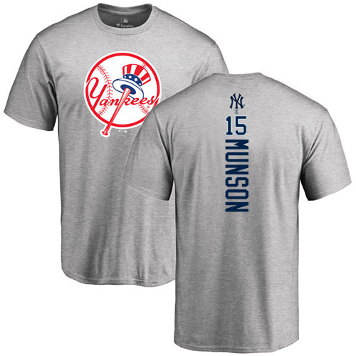 MLB Nike New York Yankees #15 Thurman Munson Ash Backer T-Shirt
