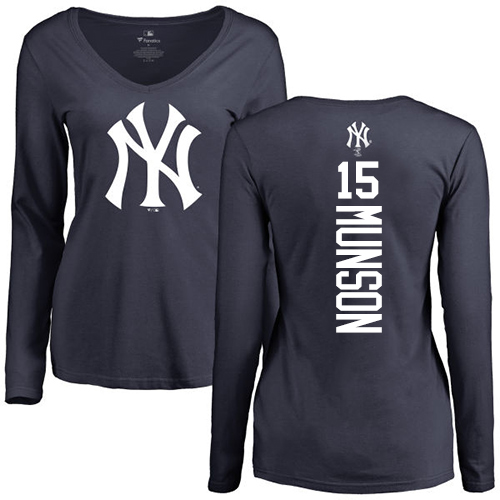 MLB Women's Nike New York Yankees #15 Thurman Munson Navy Blue Backer Long Sleeve T-Shirt