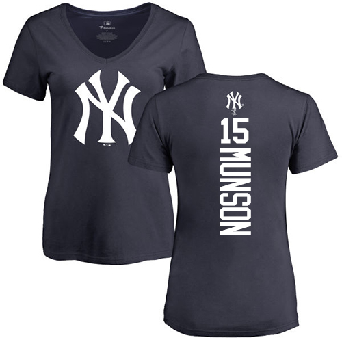 MLB Women's Nike New York Yankees #15 Thurman Munson Navy Blue Backer T-Shirt
