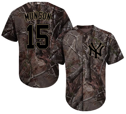 Men's Majestic New York Yankees #15 Thurman Munson Authentic Camo Realtree Collection Flex Base MLB Jersey