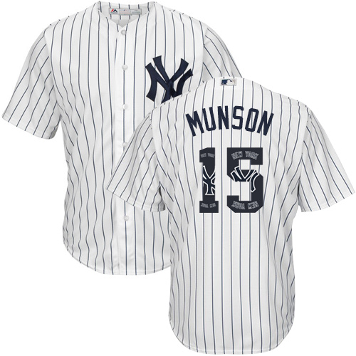 Men's Majestic New York Yankees #15 Thurman Munson Authentic White Team Logo Fashion MLB Jersey