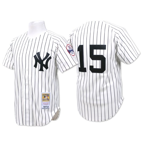Men's Mitchell and Ness New York Yankees #15 Thurman Munson Authentic White Throwback MLB Jersey